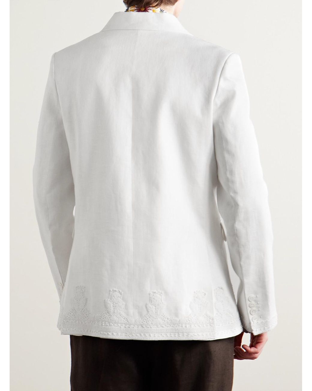 Bode Marsh Double-Breasted Embellished Tulle-Trimmed Linen Suit Jacket in White für Herren