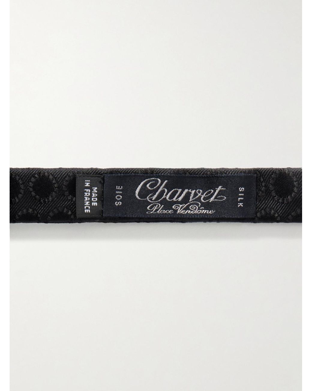 Charvet Black Pre-Tied Embroidered Silk Bow Tie for men