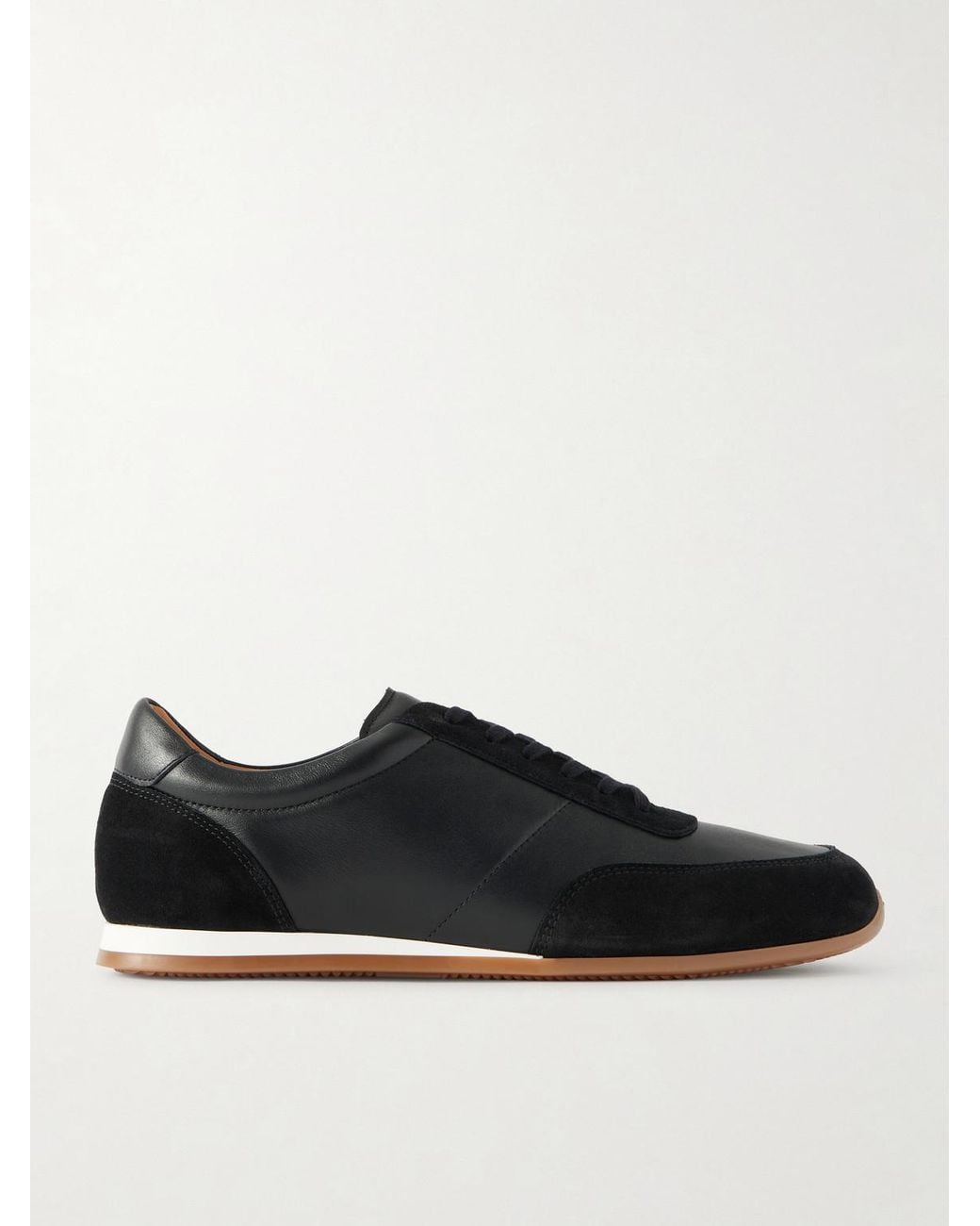 Mr P. Black Suede-Trimmed Leather Sneakers for men
