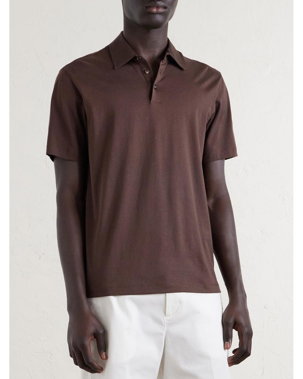Slowear Brown Cotton And Silk-Blend Jersey Polo Shirt for men