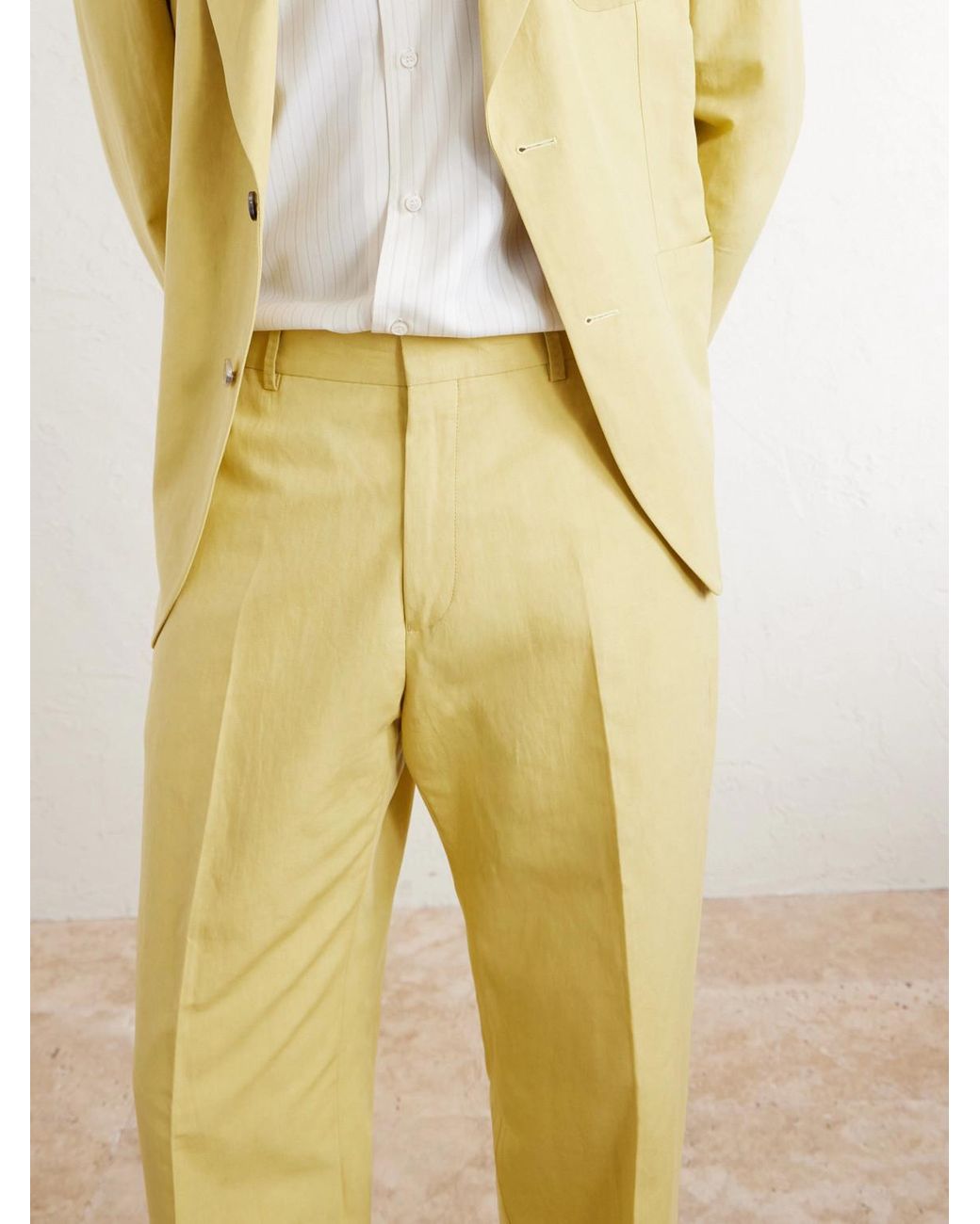 Paul Smith Yellow Straight-Leg Cotton And Linen-Blend Suit Trousers for men