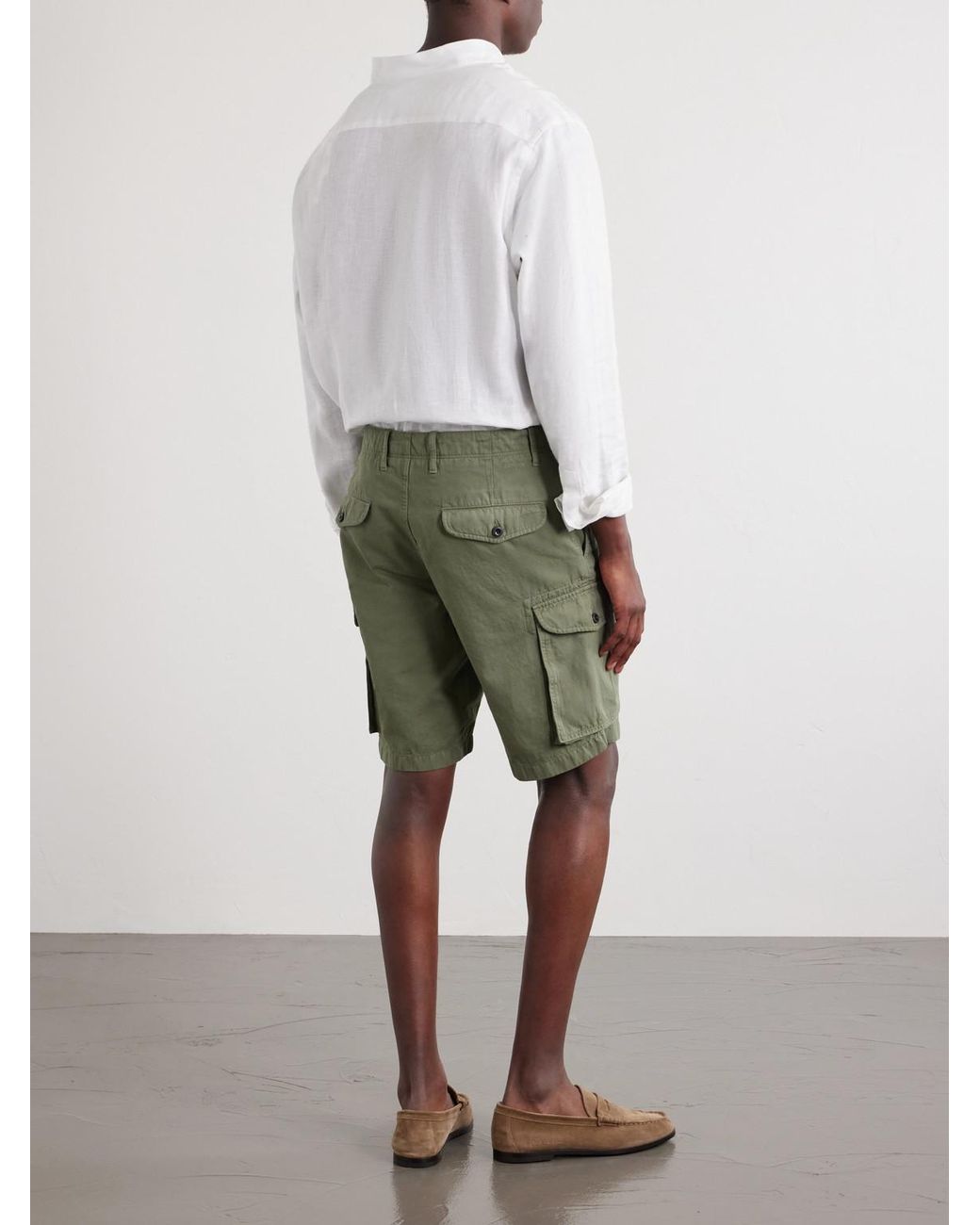 Slowear Green Incotex Straight-Leg Cotton And Linen-Blend Shorts for men