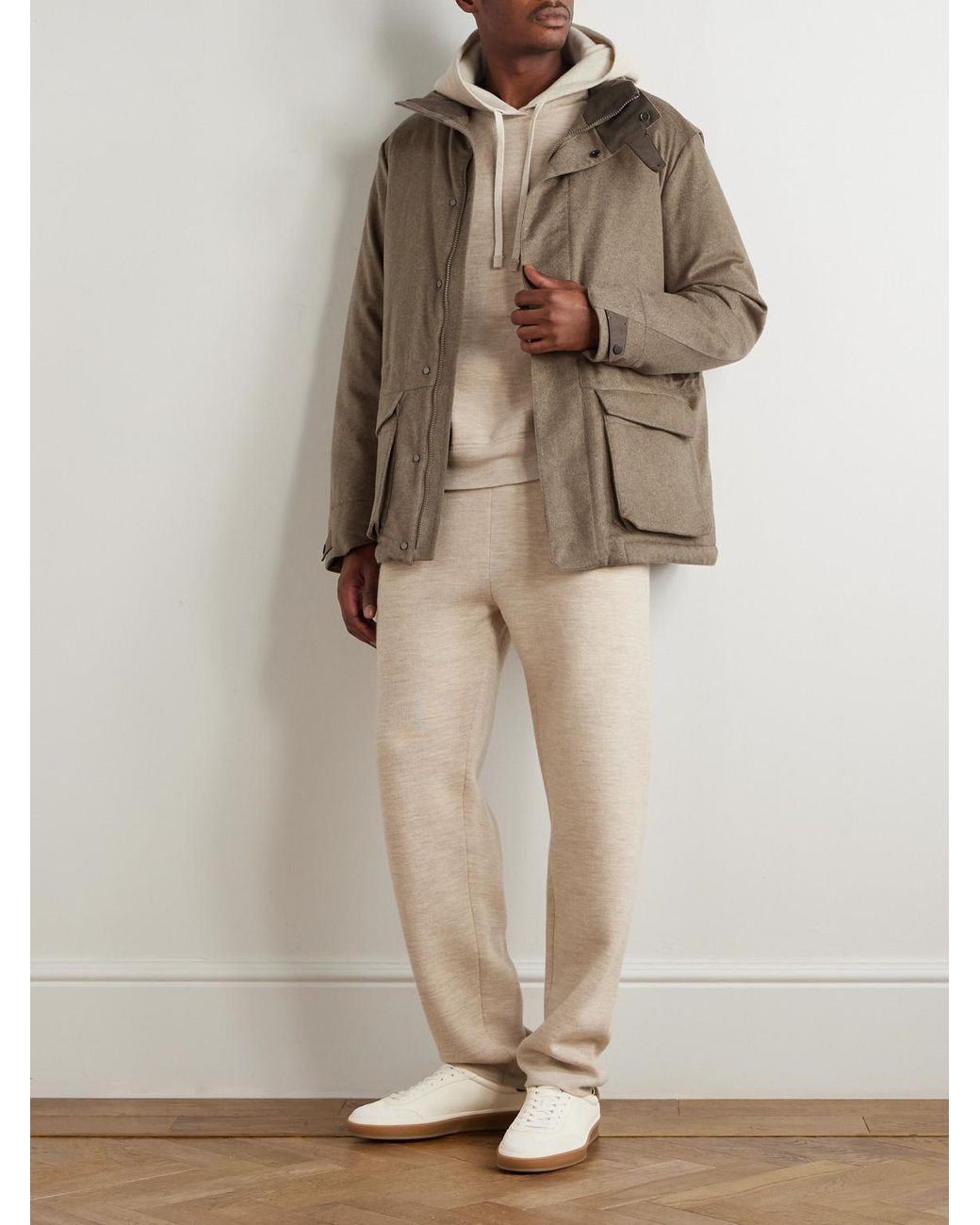 Sease Brown Uptown Padded Hooded Cashmere Jacket for men