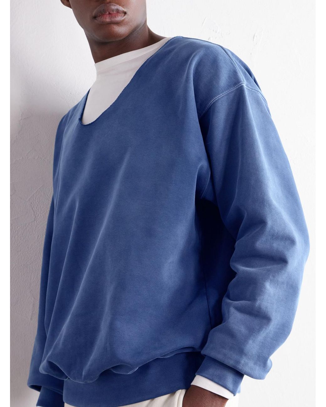 Maison Margiela Blue Washed Cotton-Jersey Sweatshirt for men