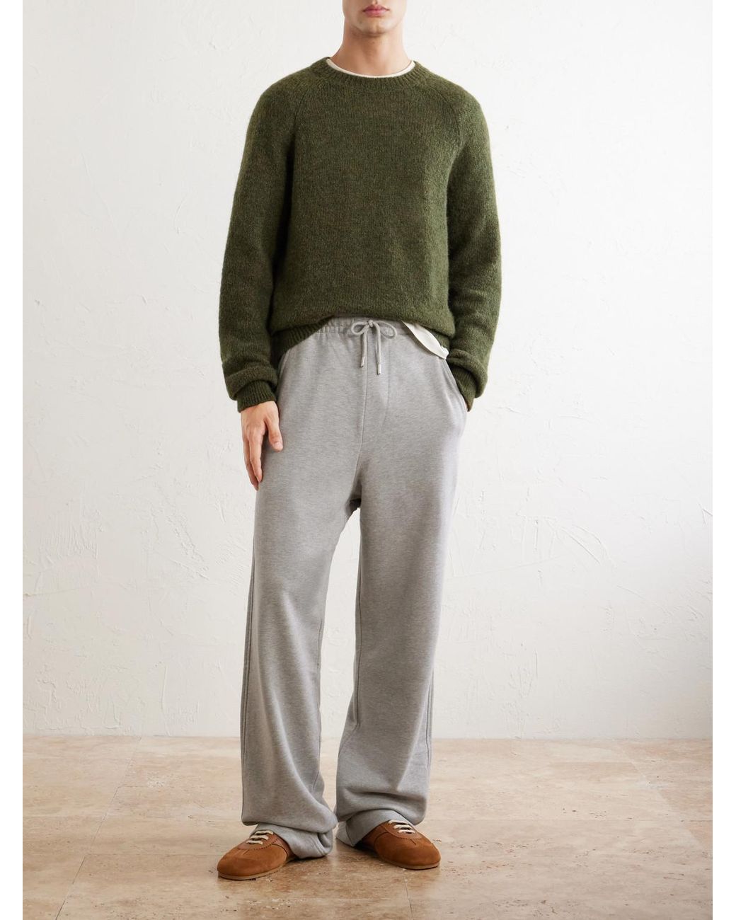 Dries Van Noten Green Brushed Alpaca-Blend Sweater for men