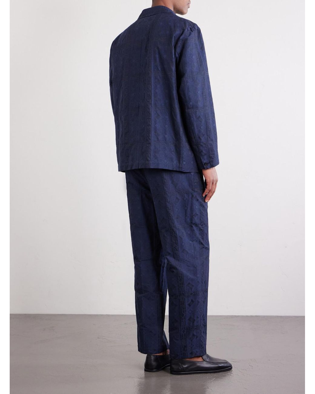 Blue Blue Japan Blue Double-breasted Cotton-blend Jacquard Suit Jacket for men
