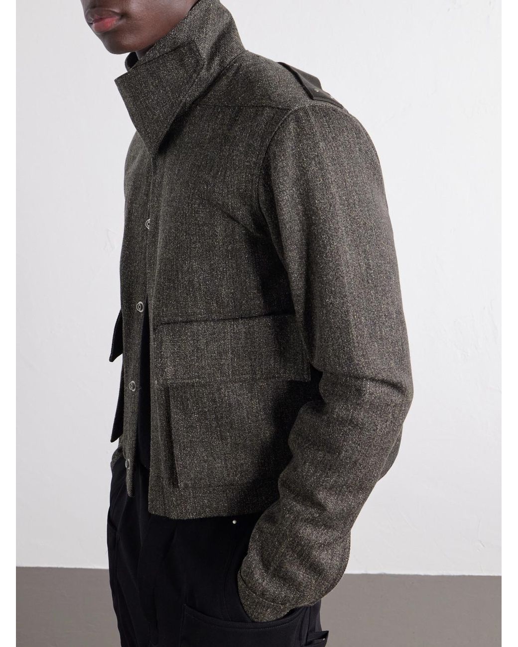 Rick Owens Gray Tower Alice Mélange Wool Bomber Jacket for men