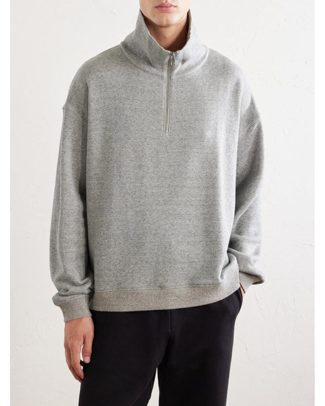 FRAME Gray Cotton And Lyocell-Blend Jersey Half-Zip Sweatshirt for men