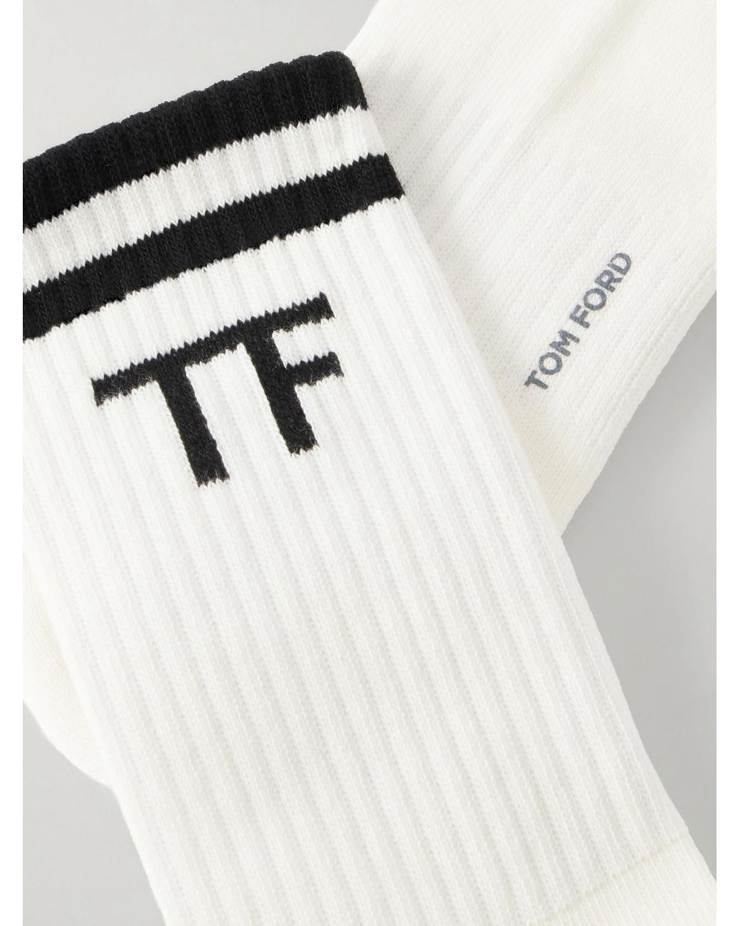 Tom Ford White Ribbed Cotton-Blend Socks for men