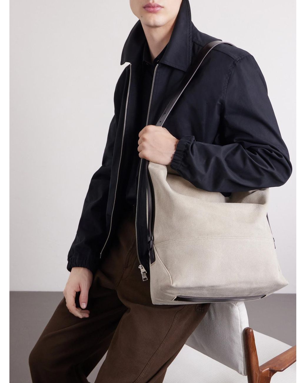 Lemaire Natural Leather-Trimmed Cotton-Canvas Tote Bag for men