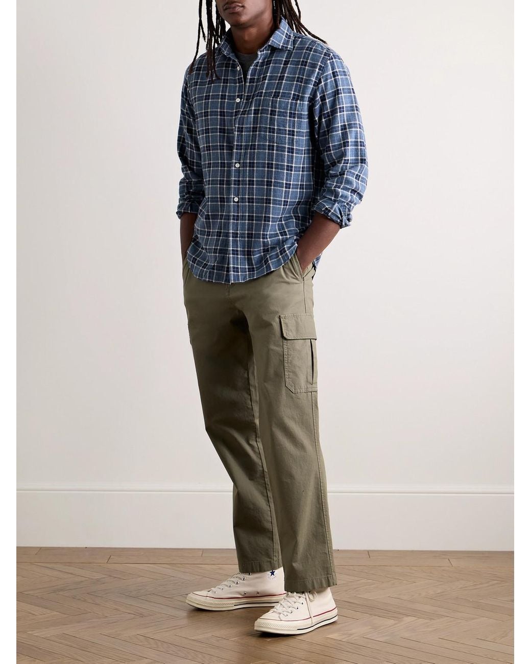 Hartford Blue Paul Checked Cotton-Flannel Shirt for men