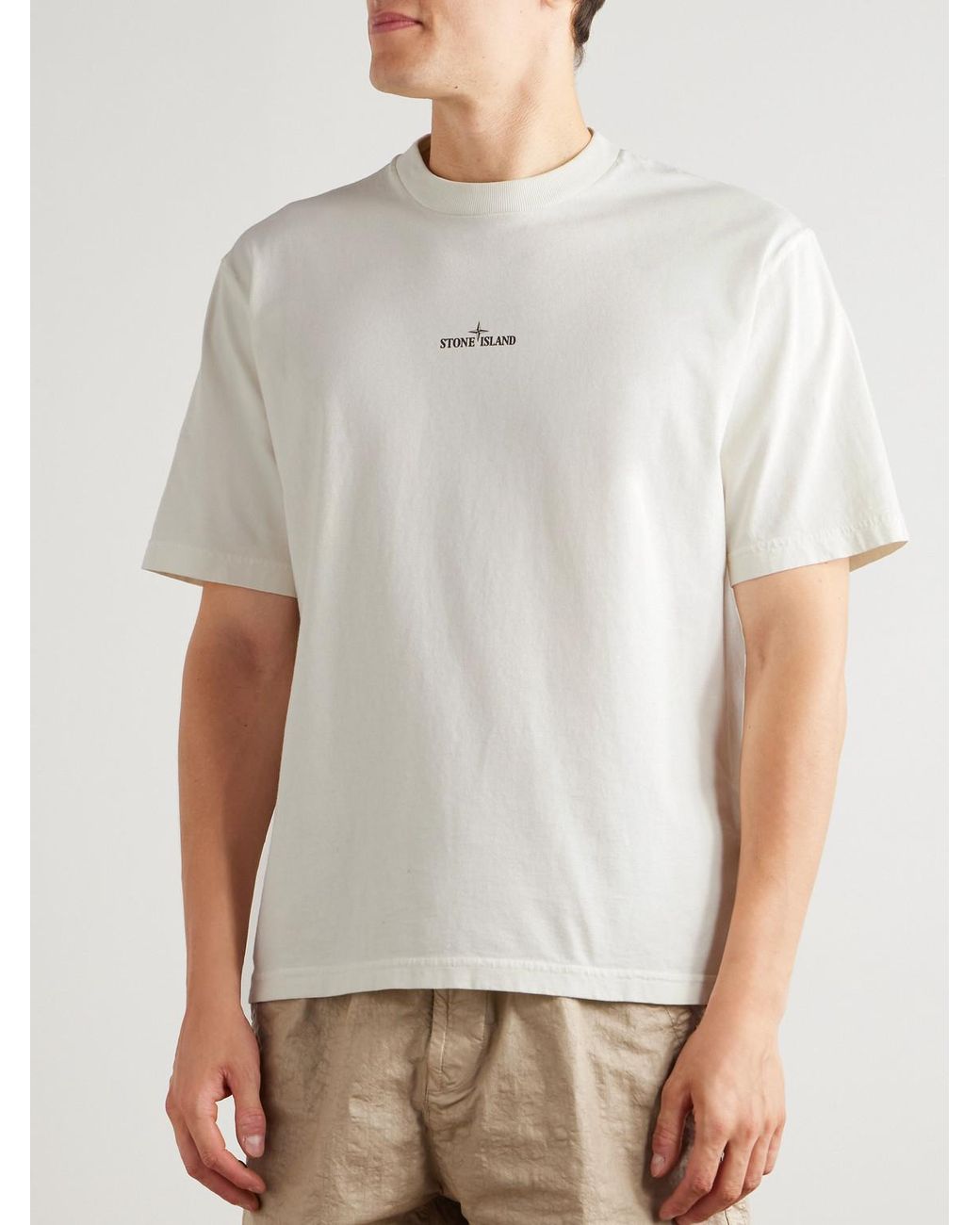 Stone Island White Logo-Print Cotton-Jersey T-Shirt for men