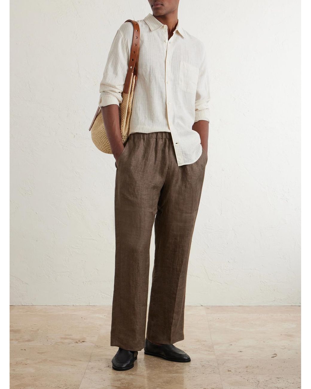 Frescobol Carioca White Telles Striped Linen Shirt for men