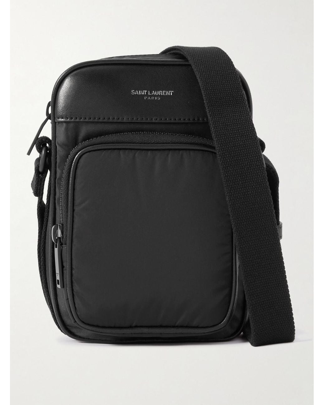 Saint Laurent Black City Mini Logo-Print Leather-Trimmed Shell Camera Bag for men