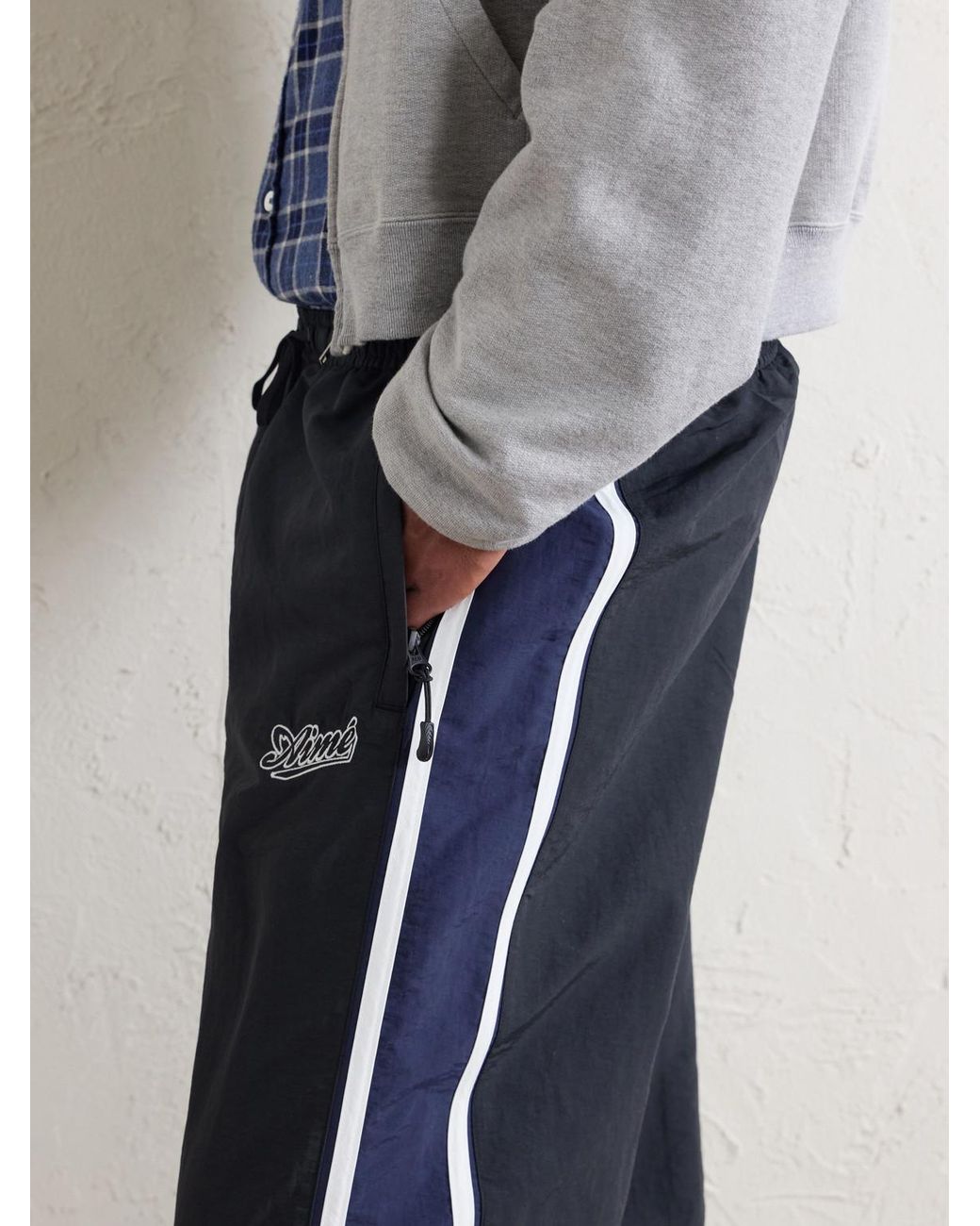 Aimé Leon Dore Blue Straight-Leg Logo-Embroidered Striped Shell Sweatpants for men