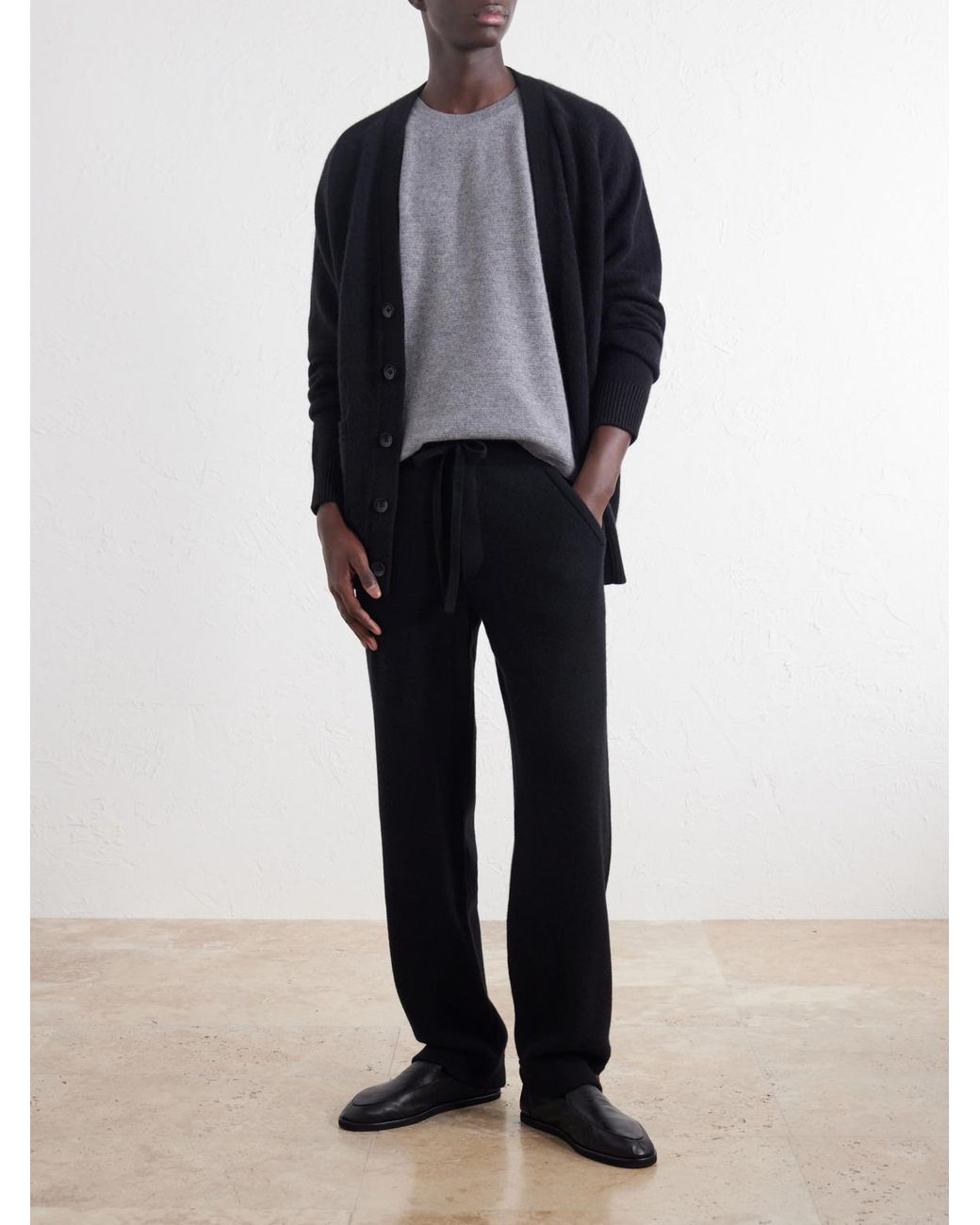 God's True Cashmere Blue Straight-Leg Cashmere Drawstring Trousers for men