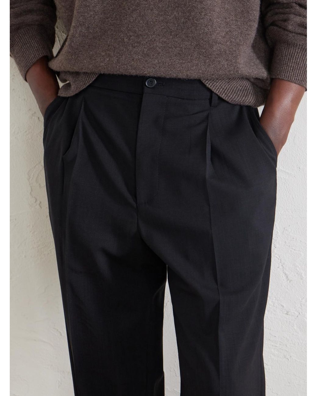 FRAME Black Tropical Straight-Leg Wool Trousers for men