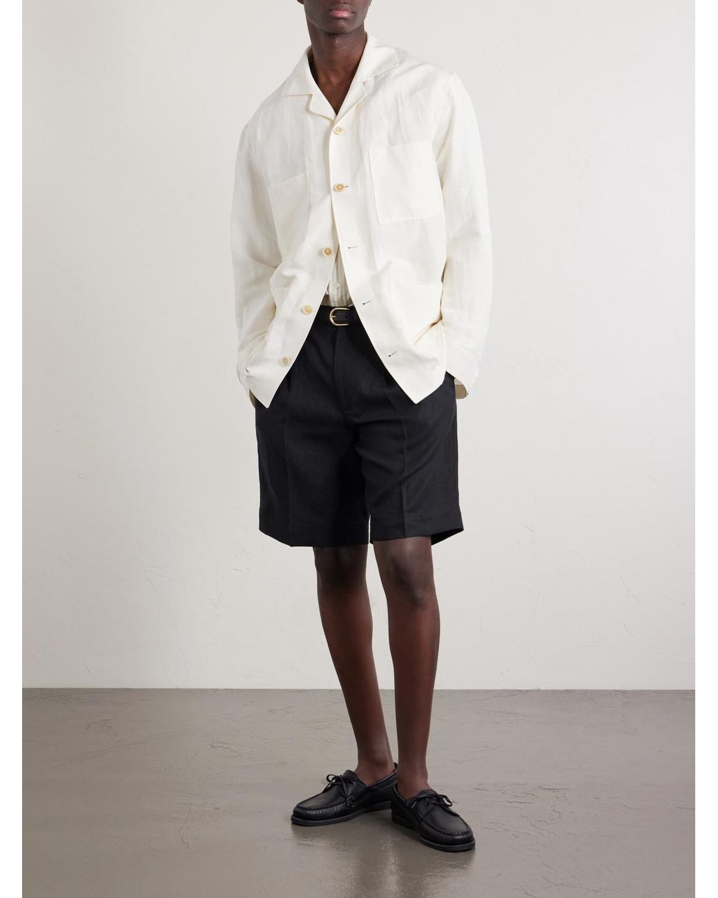 Rubinacci Blue Straight-Leg Pleated Linen Shorts for men