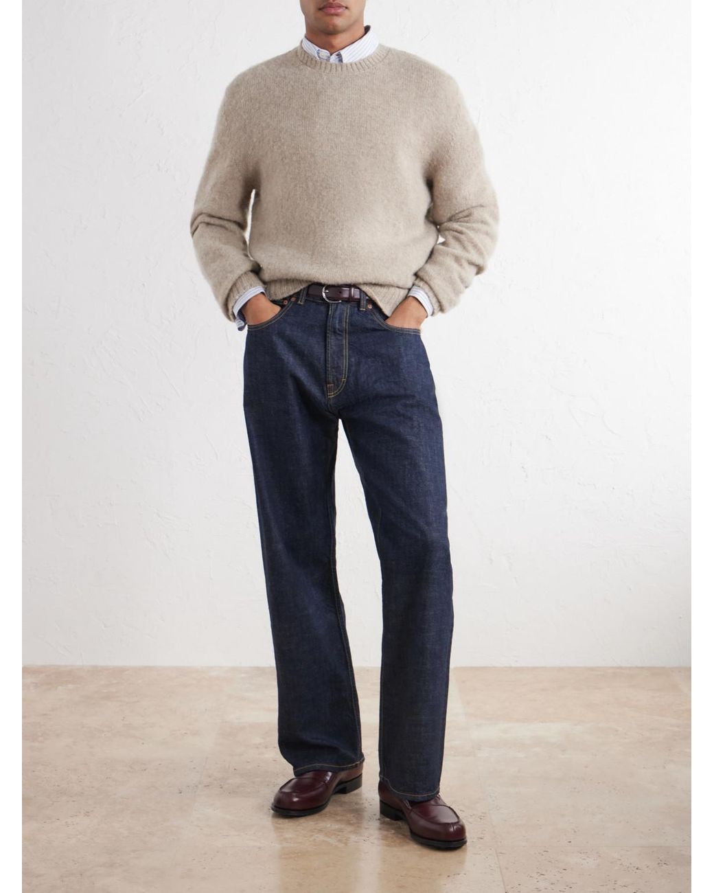 De Bonne Facture White Shaggy Sheep Wool Sweater for men
