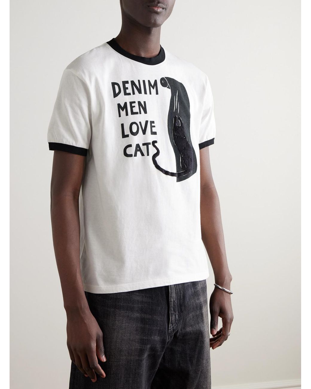 Kapital White Flocked Printed Cotton-jersey T-shirt for men