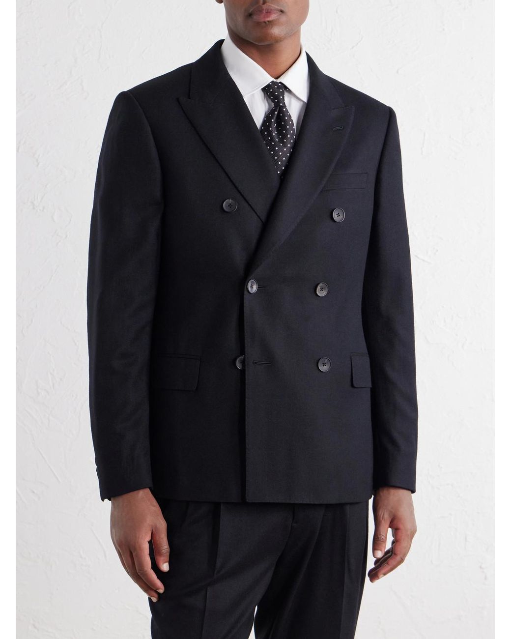 Mr P. Blue Slim-fit Double-breasted Satin-trimmed Wool-flannel Blazer for men