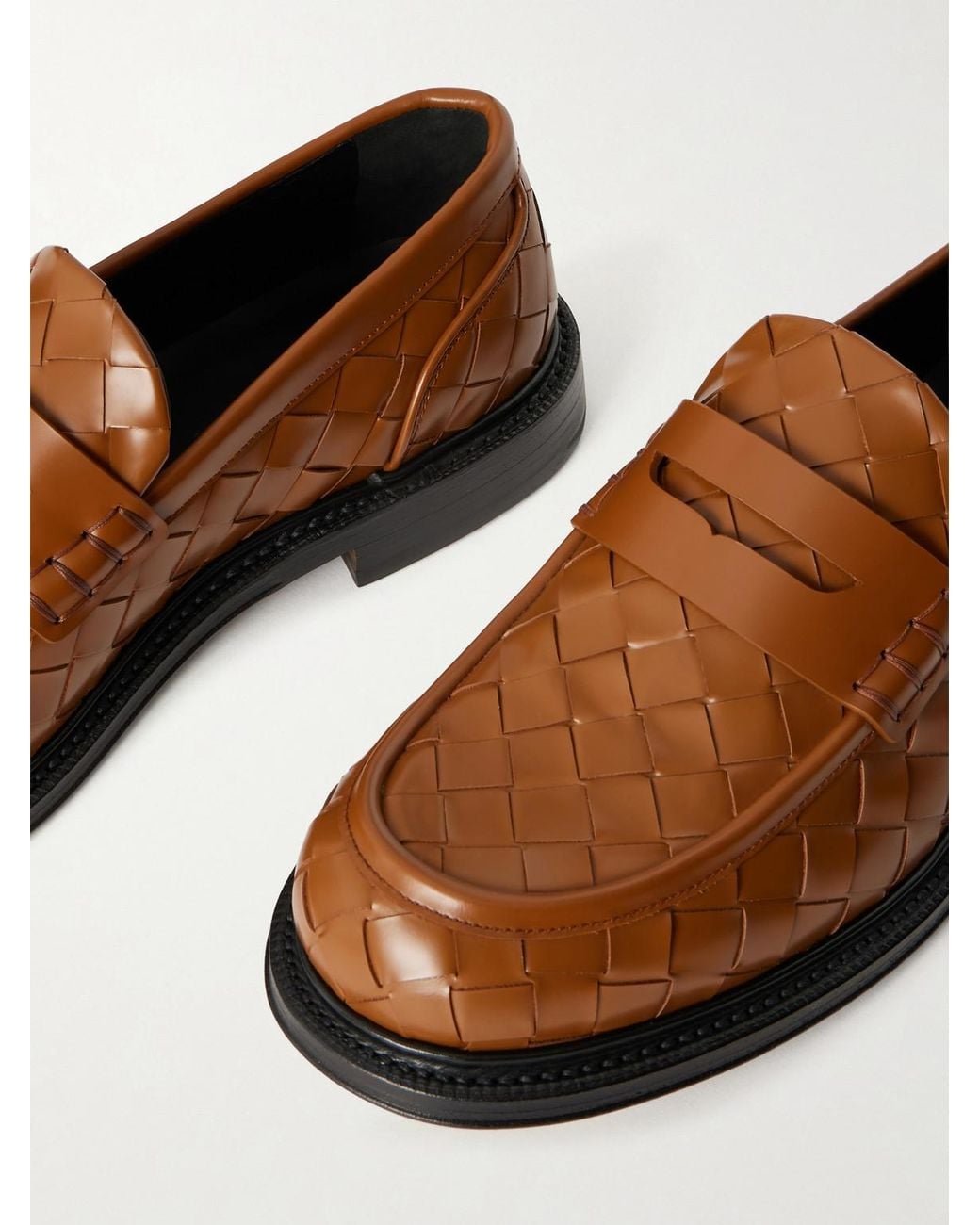 Bottega Veneta Brown James Woven Leather Penny Loafers for men