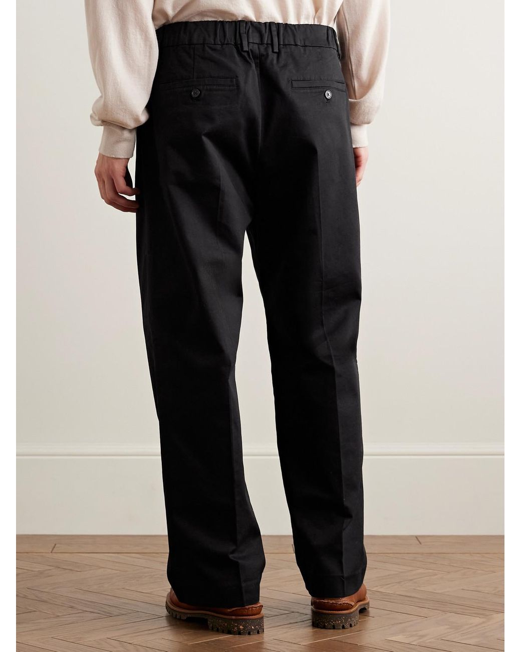 NN07 Black Kay 1420 Wide-Leg Pleated Organic Cotton-Blend Twill Trousers for men