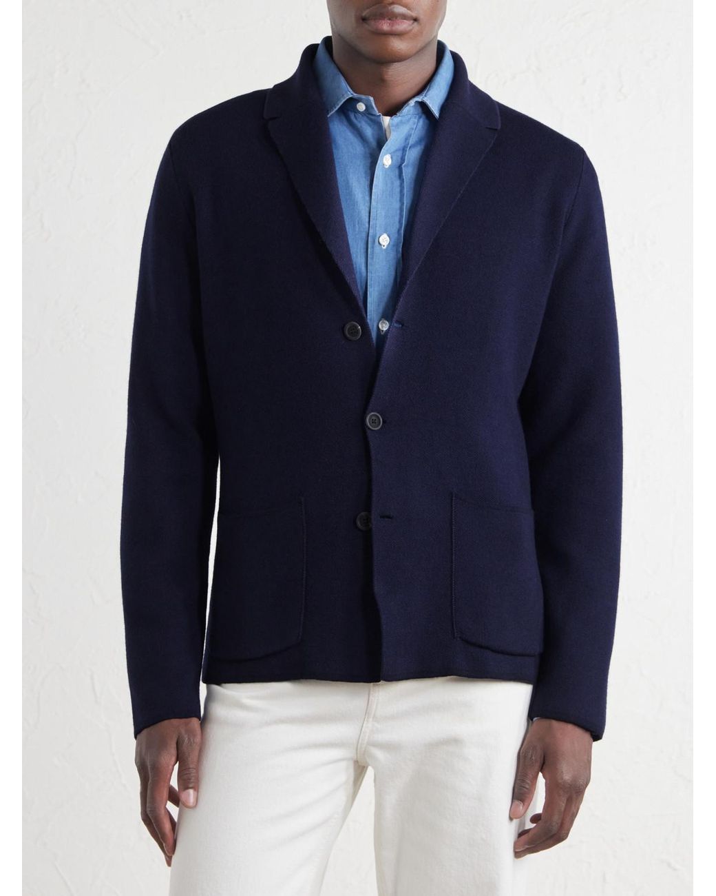 Inis Meáin Blue Pub Merino Wool, Cotton And Cashmere-Blend Cardigan for men