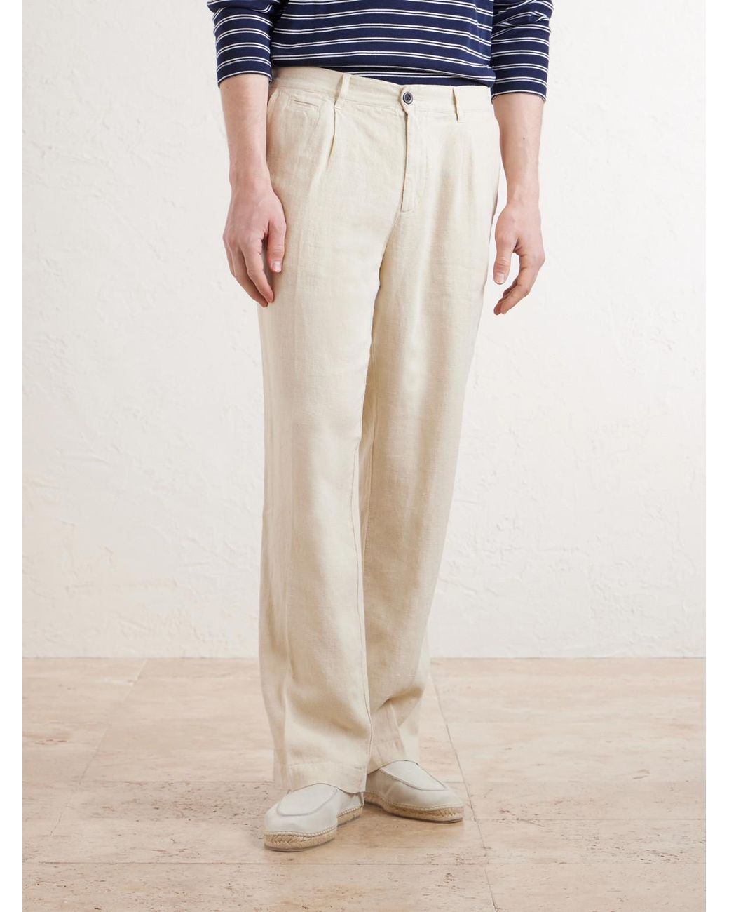 Portuguese Flannel Natural Straight-Leg Linen Trousers for men