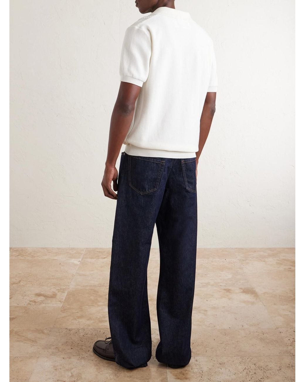 Mr P. White Cable-knit Cotton Polo Shirt for men