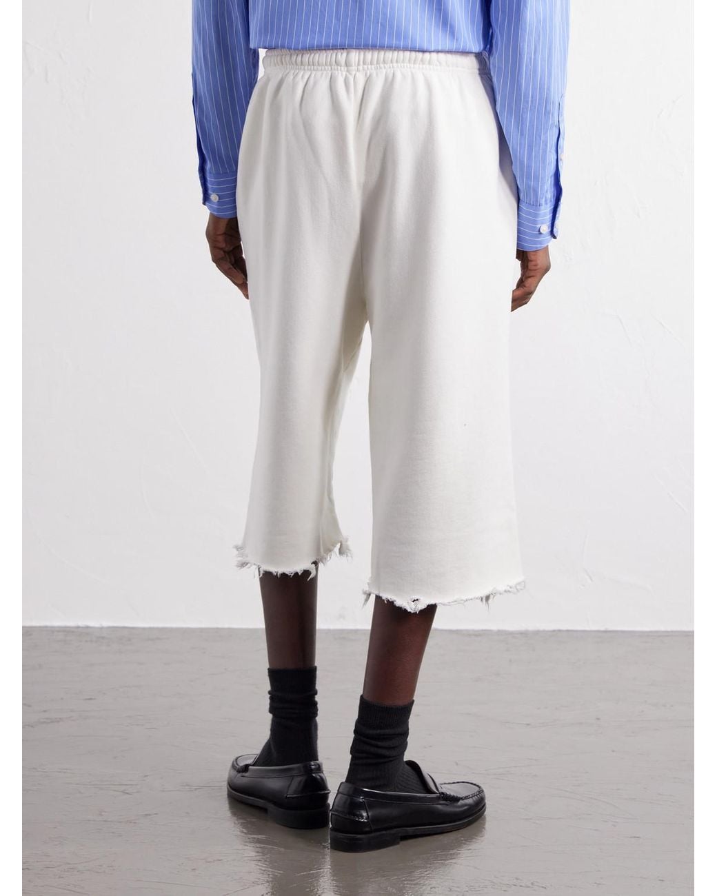 Willy Chavarria White Community Center Distressed Logo-Print Cotton-Jersey Shorts for men