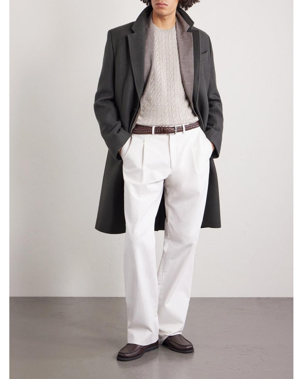 Dunhill White Cable-knit Cashmere And Linen-blend Sweater for men