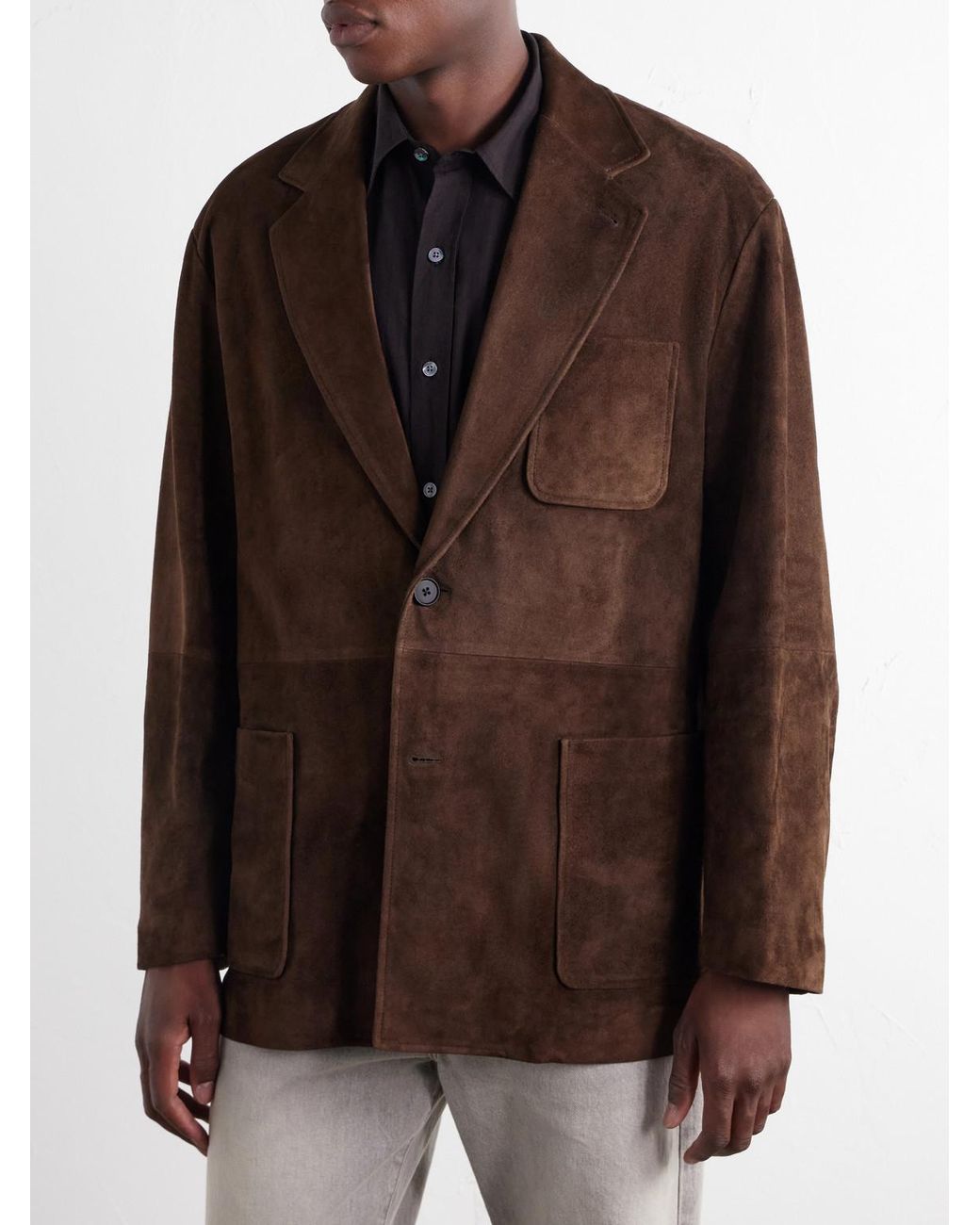Ssstein Brown Panelled Suede Blazer for men