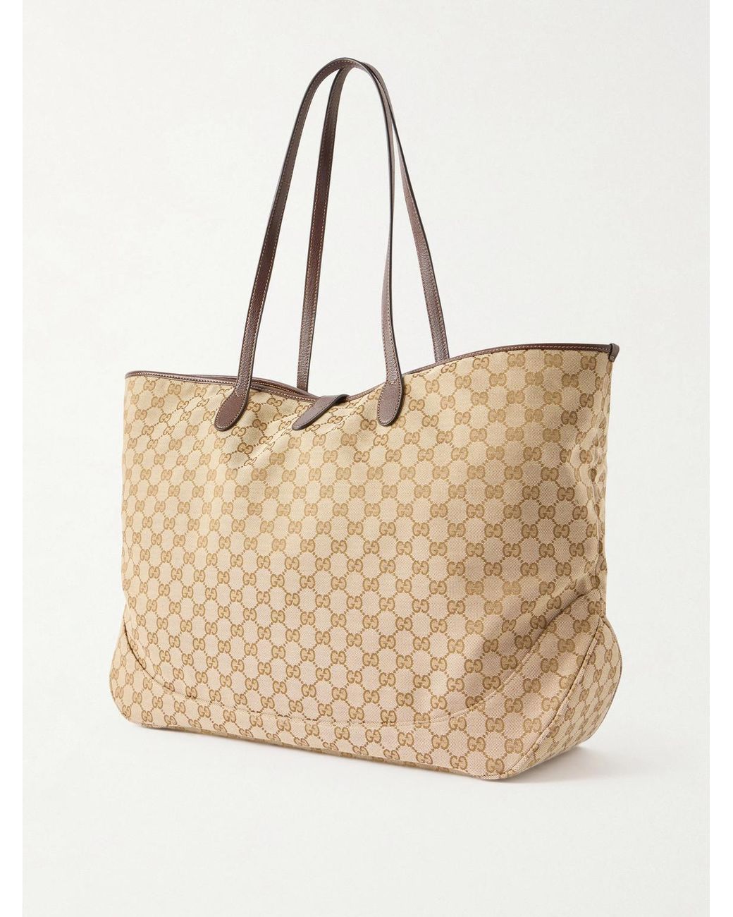 Gucci Natural Jackie Large Leather-Trimmed Canvas-Jacquard Tote Bag for men