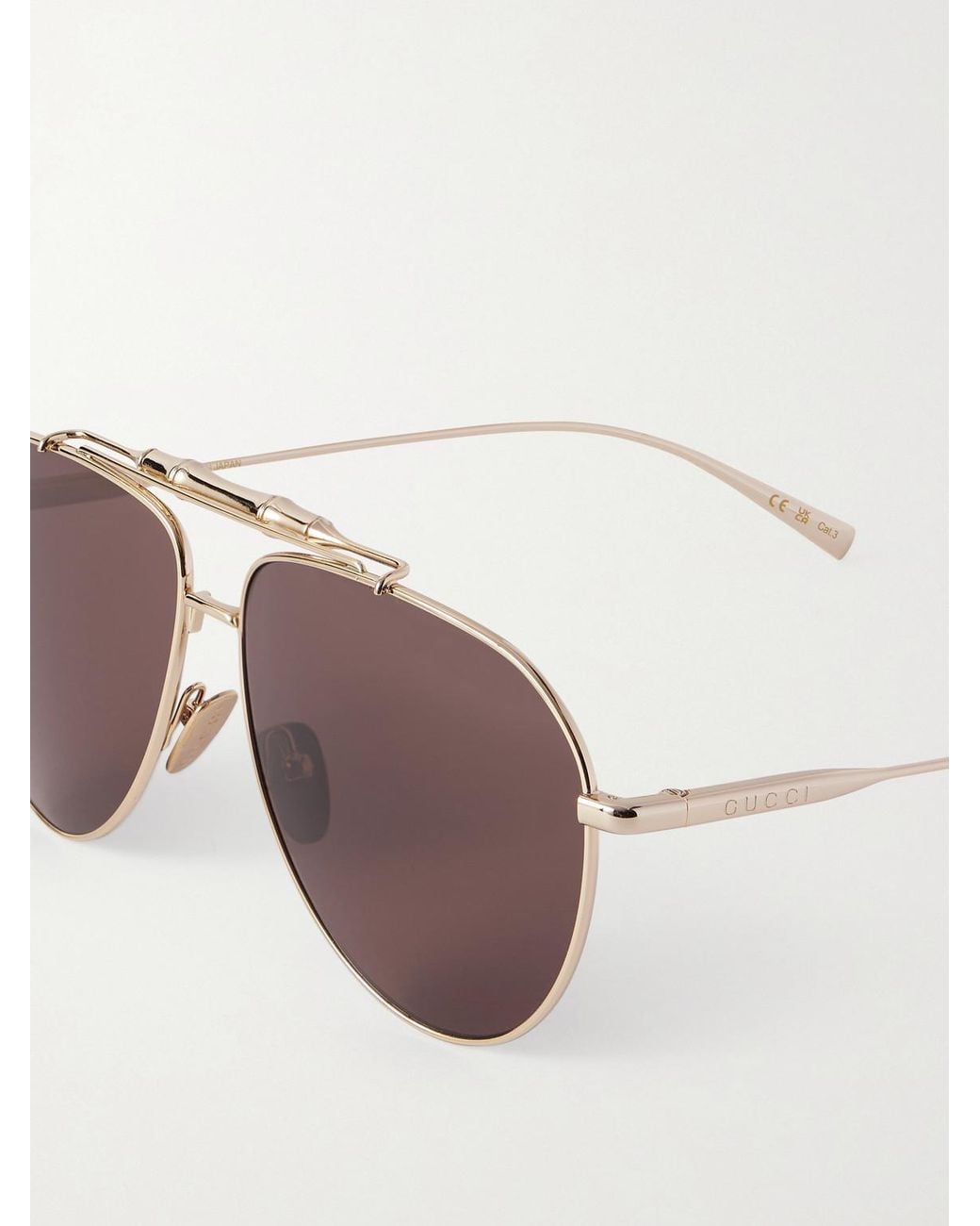 Gucci Metallic Bamboo Double-Bridge Aviator-Style-Tone Sunglasses for men