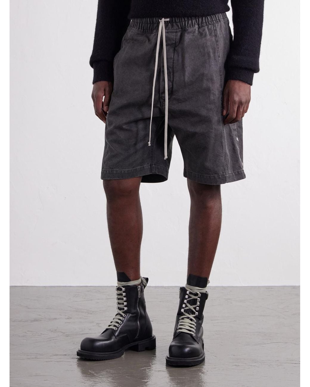 Rick Owens Gray Pusher Straight-Leg Cotton-Canvas Shorts for men