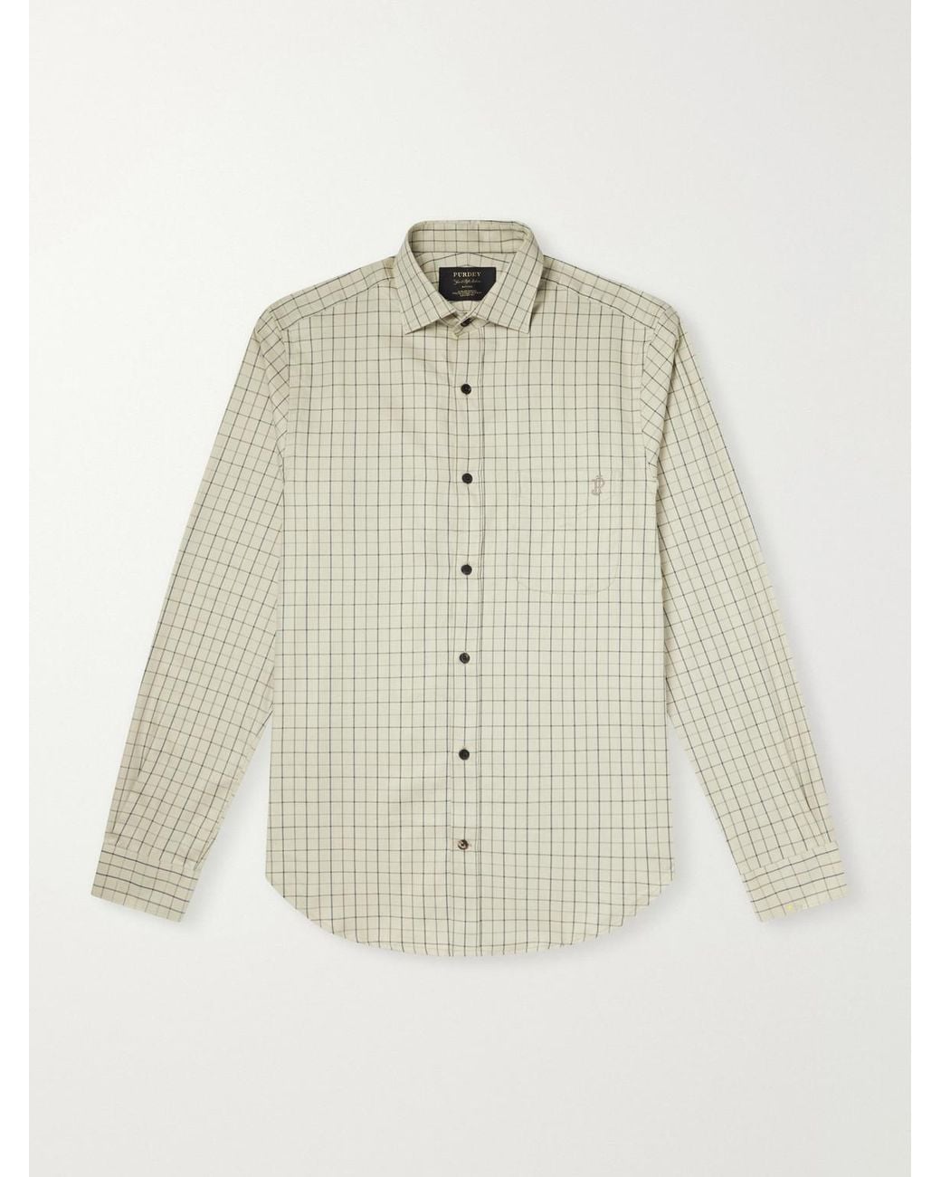 James Purdey & Sons White Logo-Embroidered Checked Cotton-Twill Shirt for men