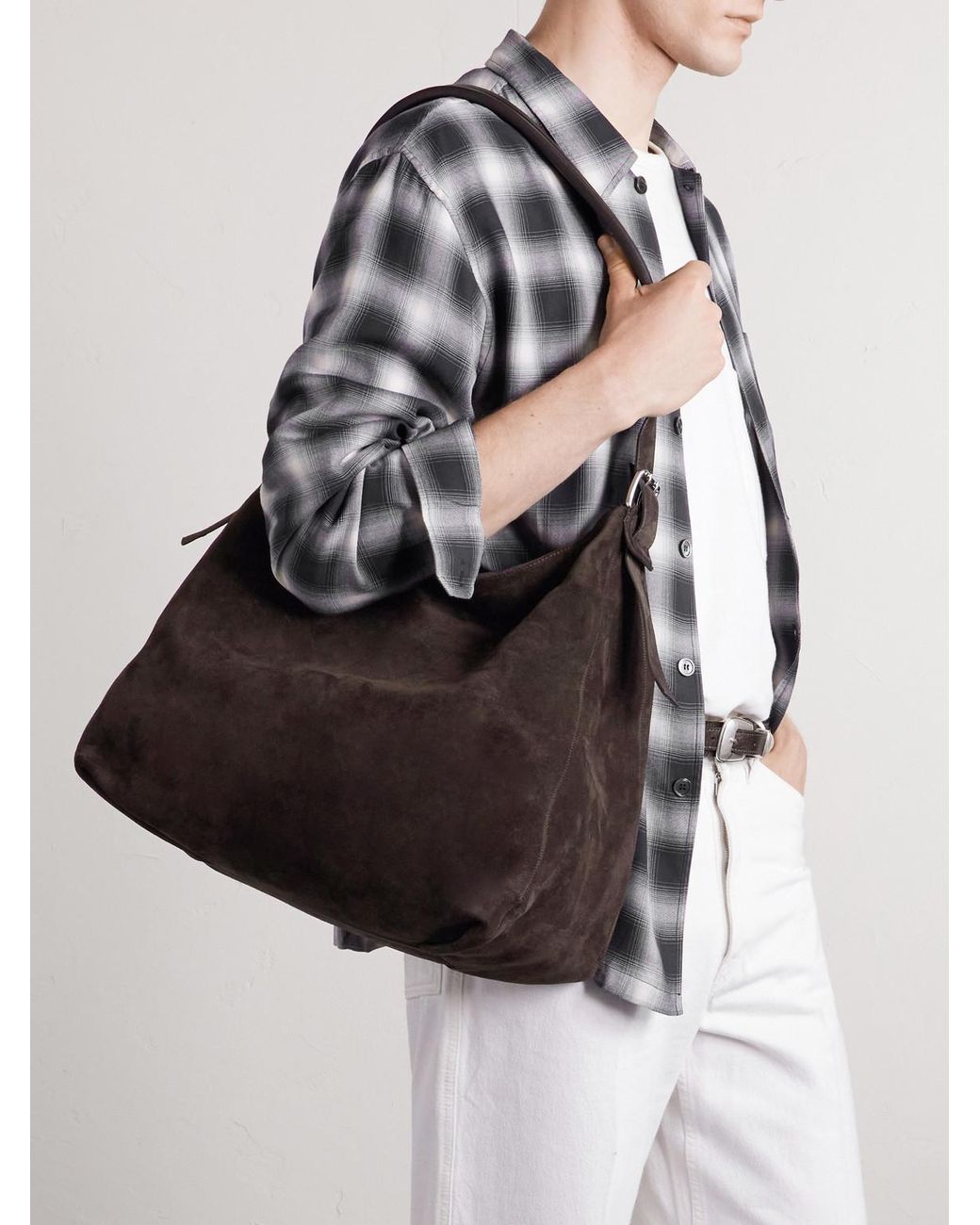 Lemaire Black Suede Messenger Bag for men