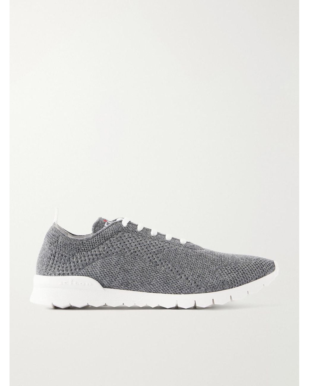 Kiton Gray Logo-Embroidered Stretch-Knit Sneakers for men