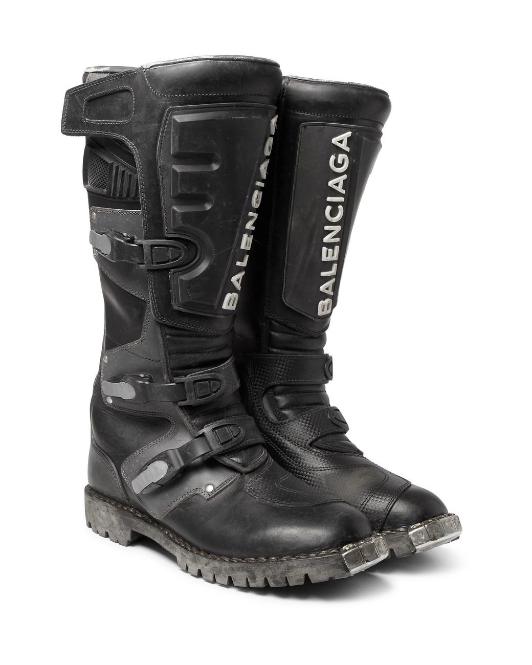 Balenciaga Leather Motorcycle Boots in Black for Men | Lyst