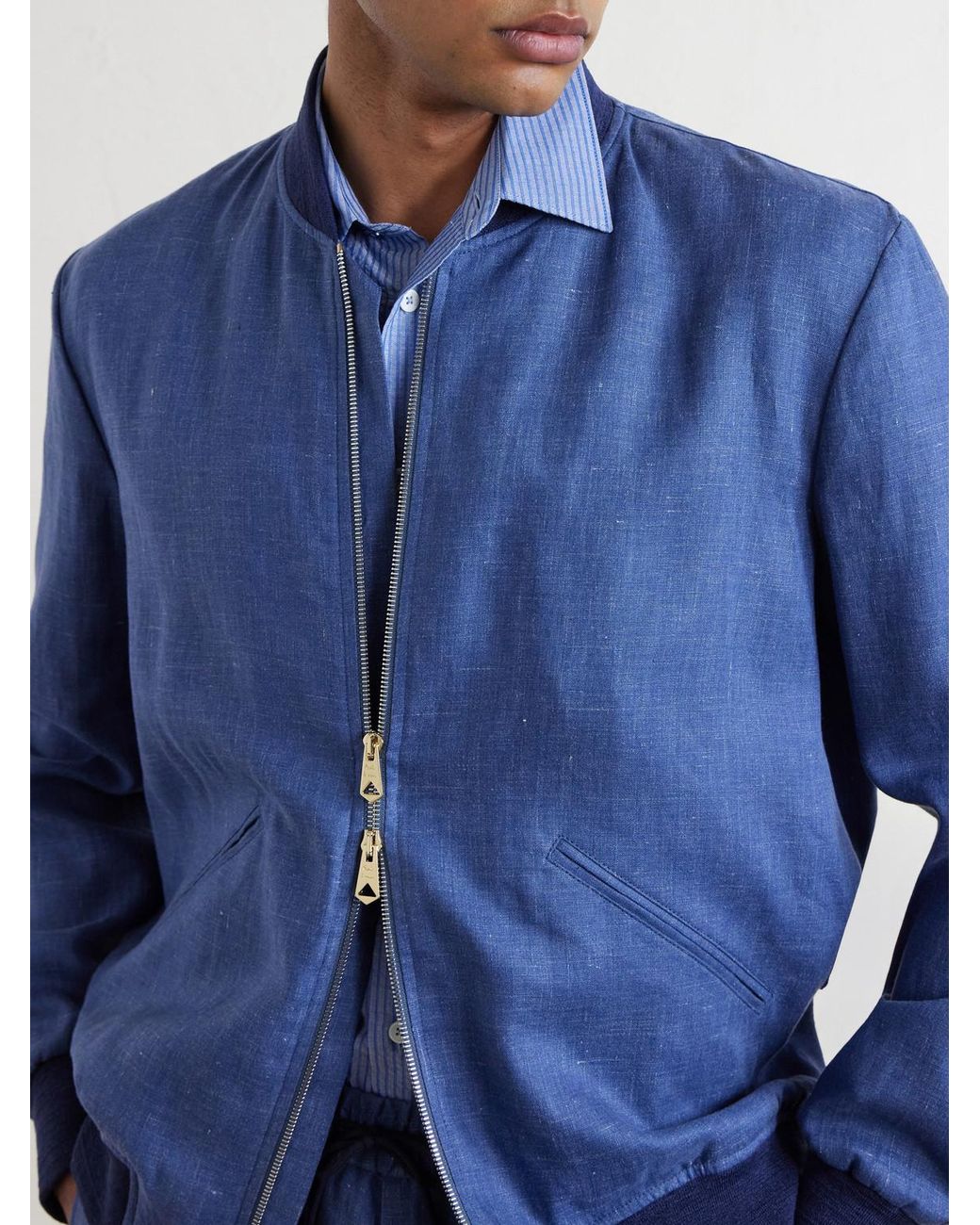 Paul Smith Blue Linen Bomber Jacket for men