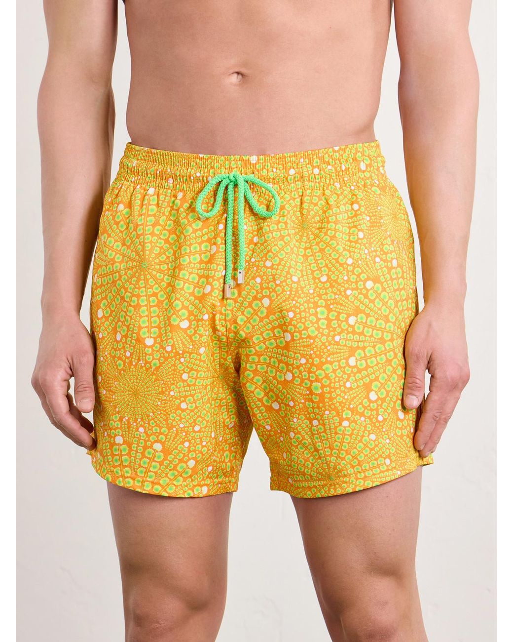 Vilebrequin Yellow Moorise Straight-Leg Mid-Length Printed Recycled Swim Shorts for men