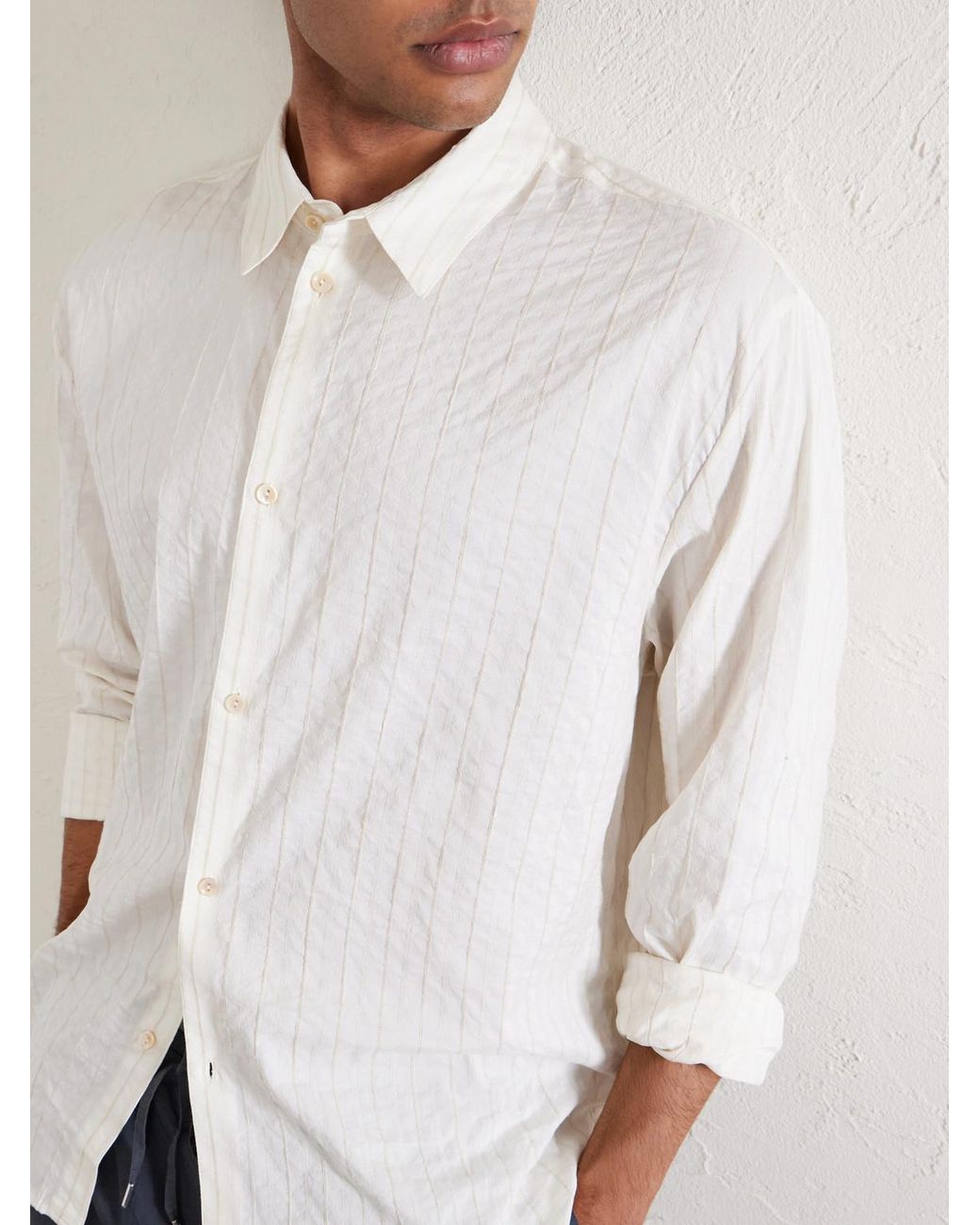A Kind Of Guise White Fulvio Pinstriped Cotton, Silk And Linen-Blend Shirt for men