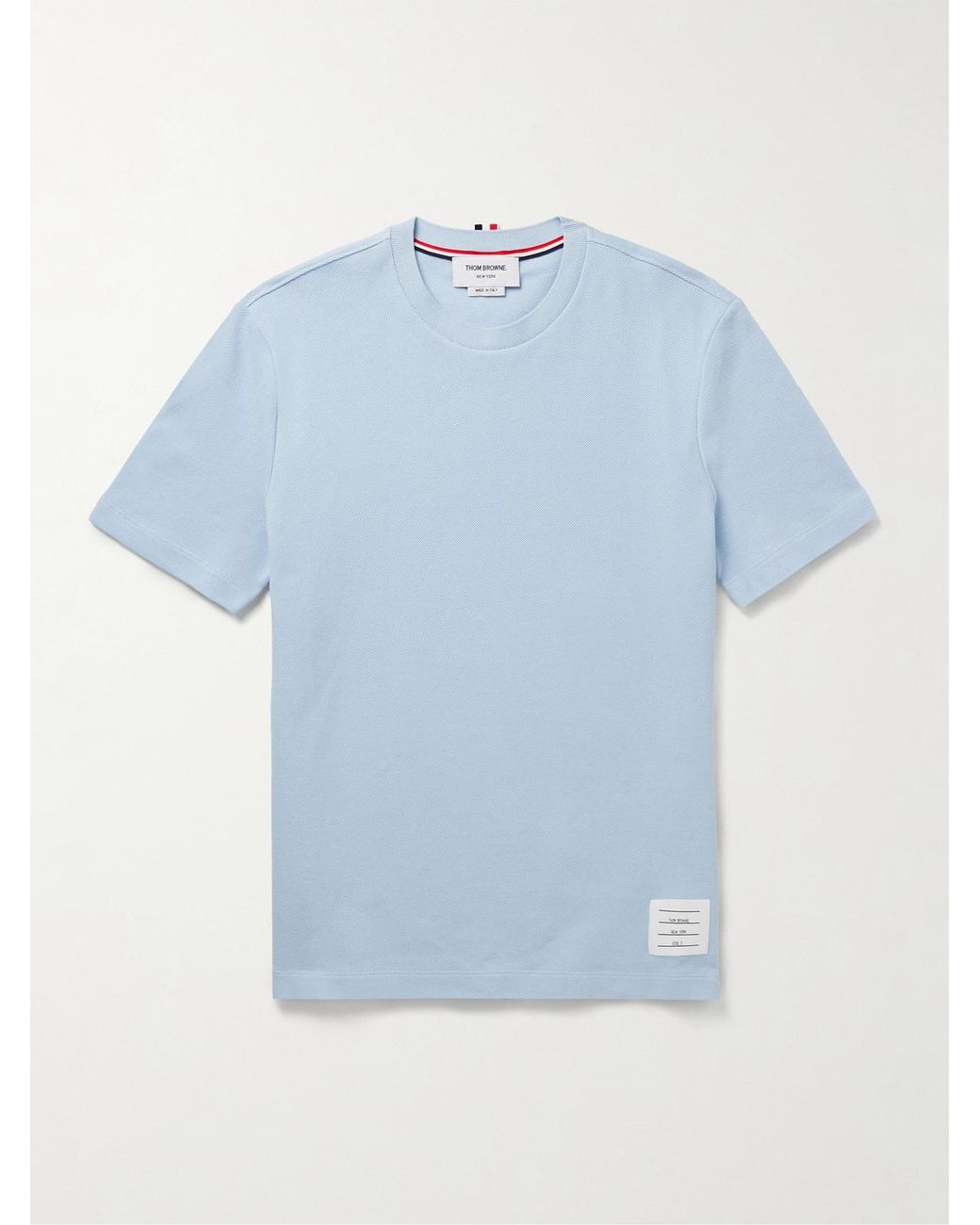 Thom Browne Blue Logo-Appliquéd Striped Cotton-Piqué T-Shirt for men