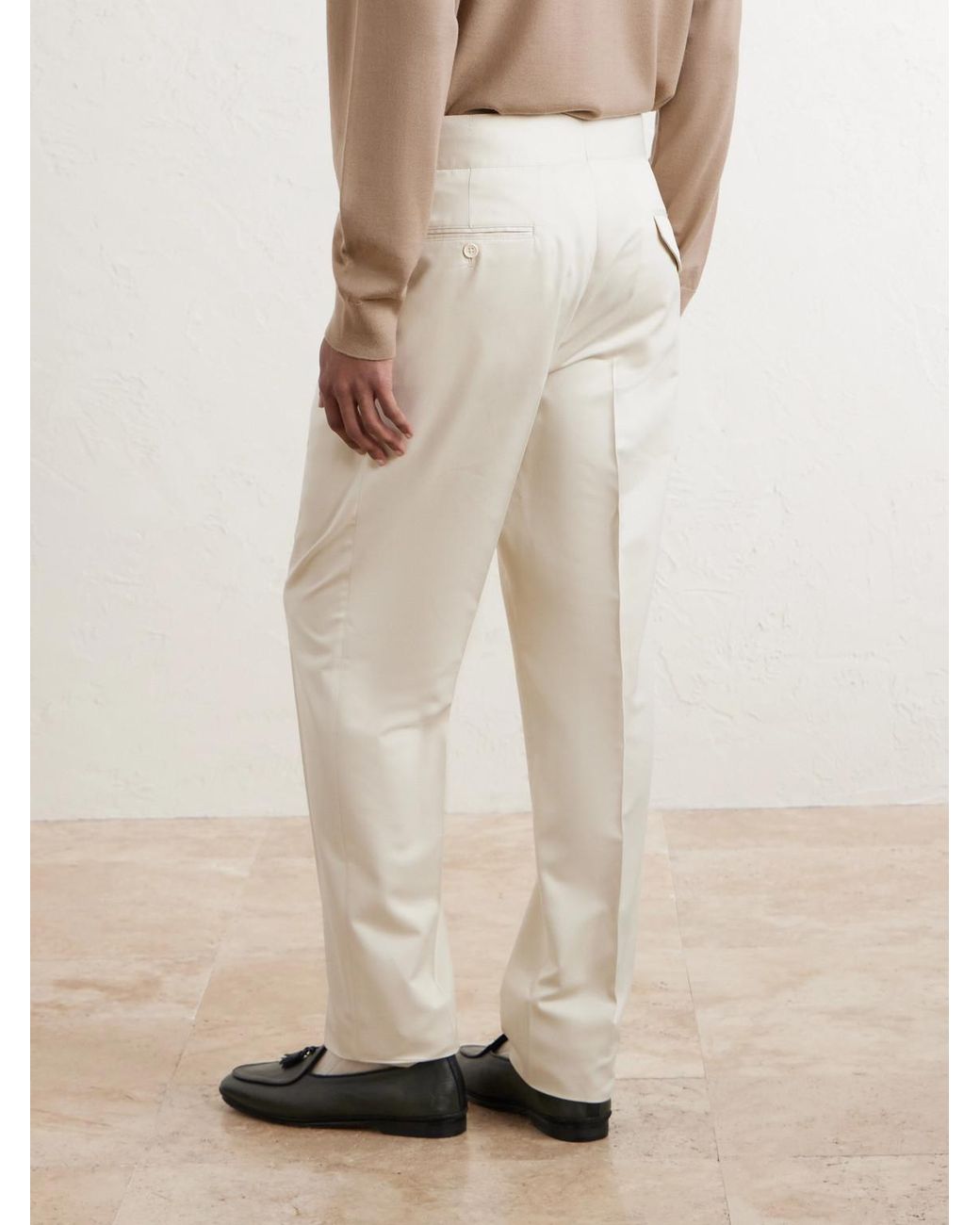Ralph Lauren White Straight-Leg Pleated Silk-Gabardine Trousers for men