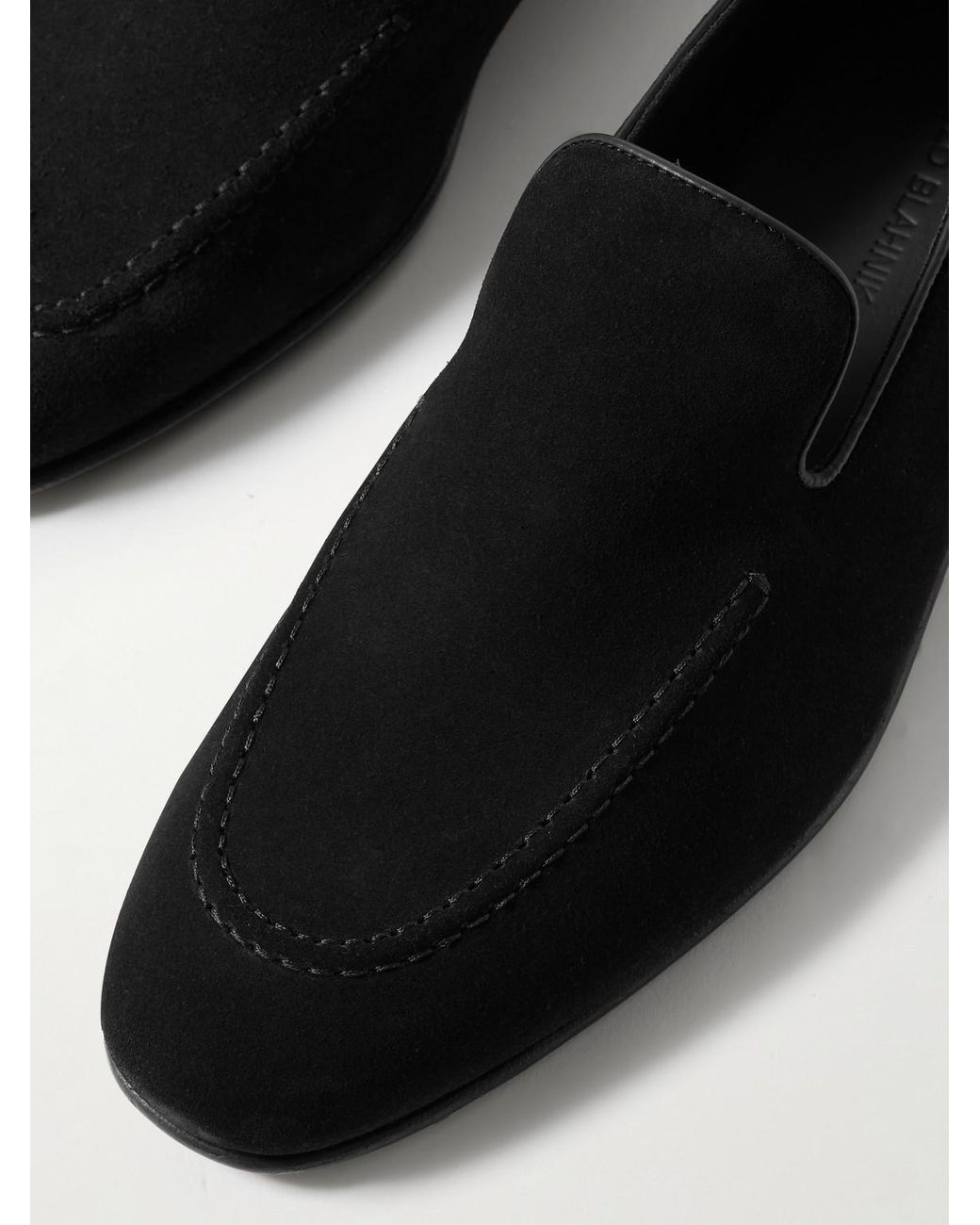 Manolo Blahnik Black Truro Leather-Trimmed Suede Loafers for men