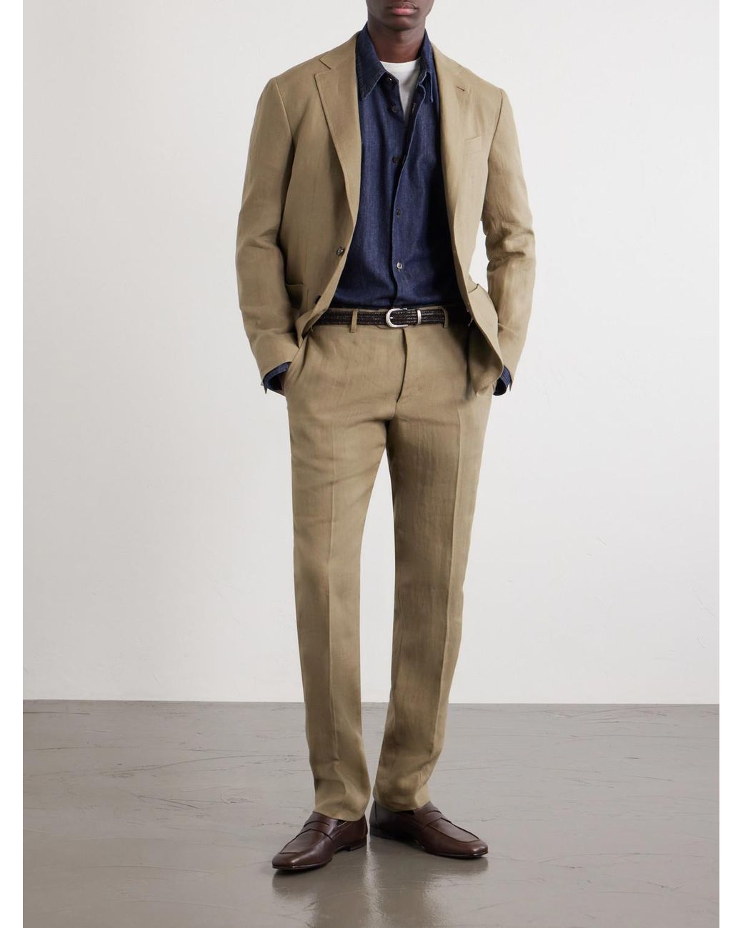 Canali Natural Straight-Leg Linen Suit Trousers for men