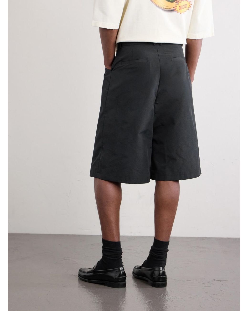 Willy Chavarria Black Chilango Straight-Leg Pleated Woven Bermuda Shorts for men