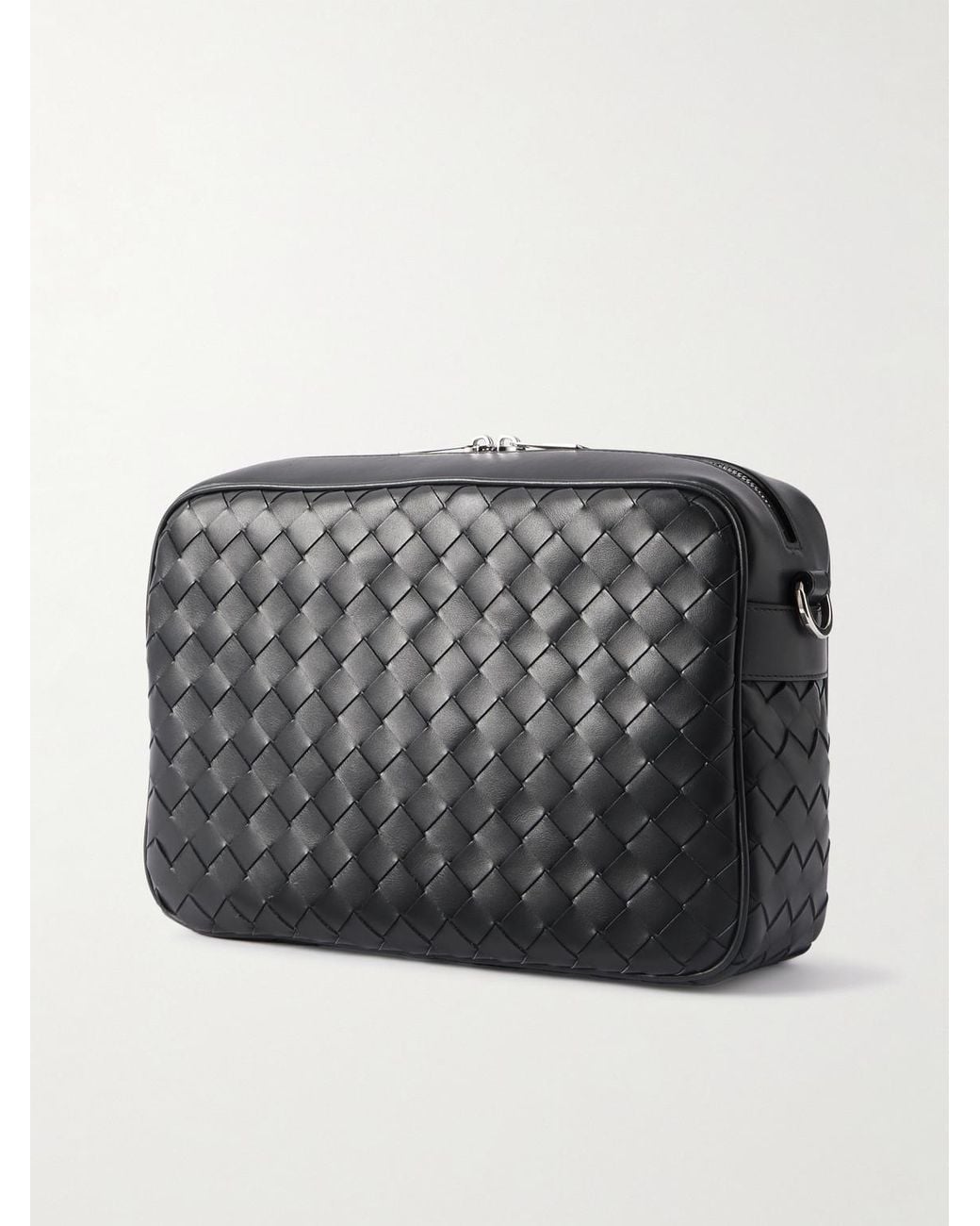 Bottega Veneta Black Intrecciato Leather Messenger Bag for men