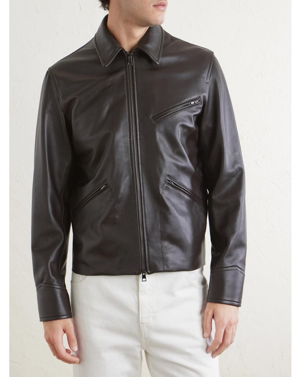 J. Mueser Gray Racer Leather Jacket for men